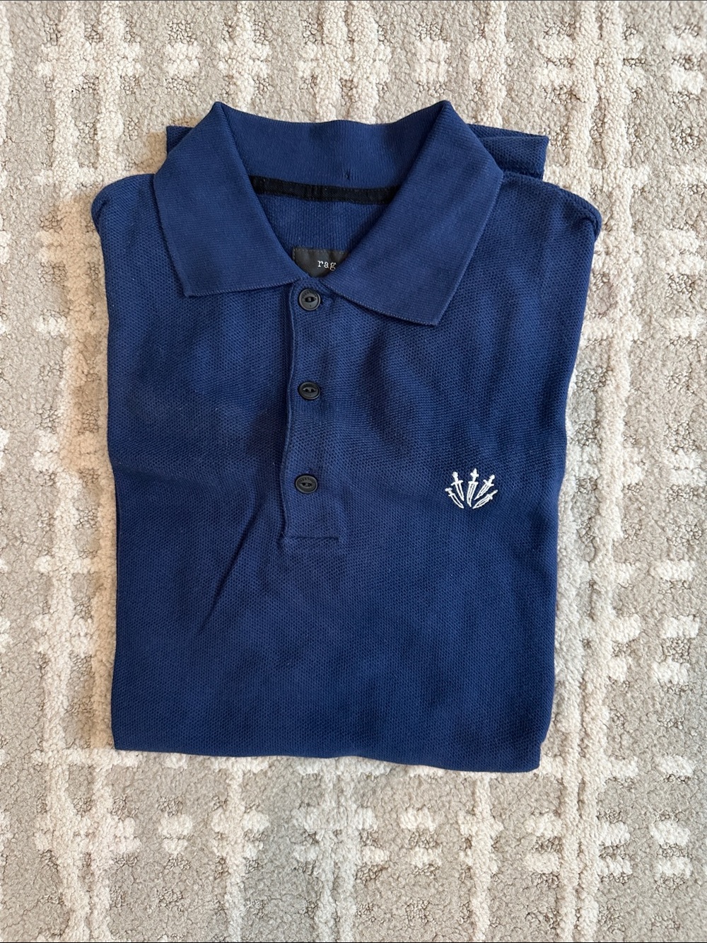 Rag and Bone Men's Navy Polo Shirt with Embroidered Crest